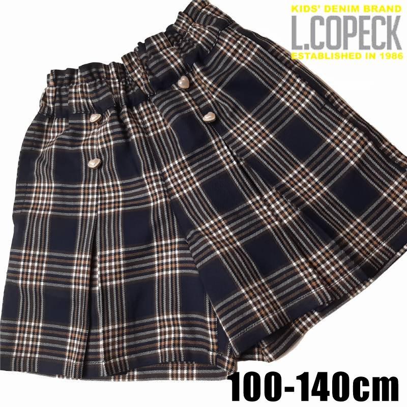 L.COPECK（エルコペック）「ボックスプリーツ チェック柄ハートボタンキュロット」(100-140cm) 【メール便送料198円対応可】の画像