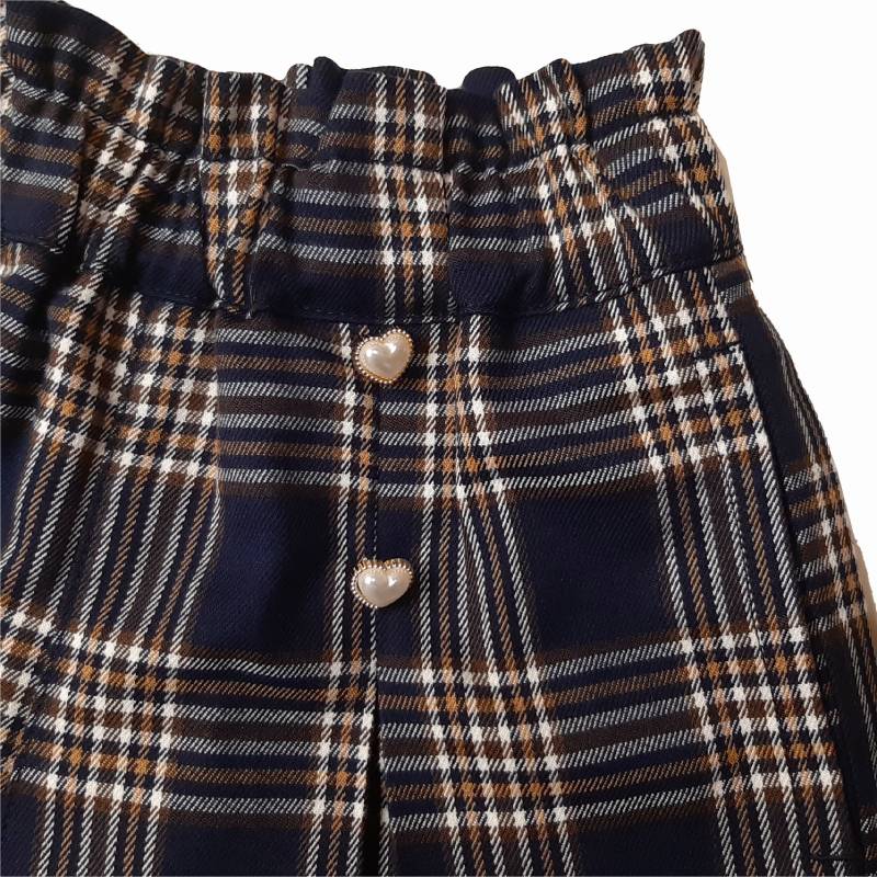 L.COPECK（エルコペック）「ボックスプリーツ チェック柄ハートボタンキュロット」(100-140cm) 【メール便送料198円対応可】の画像