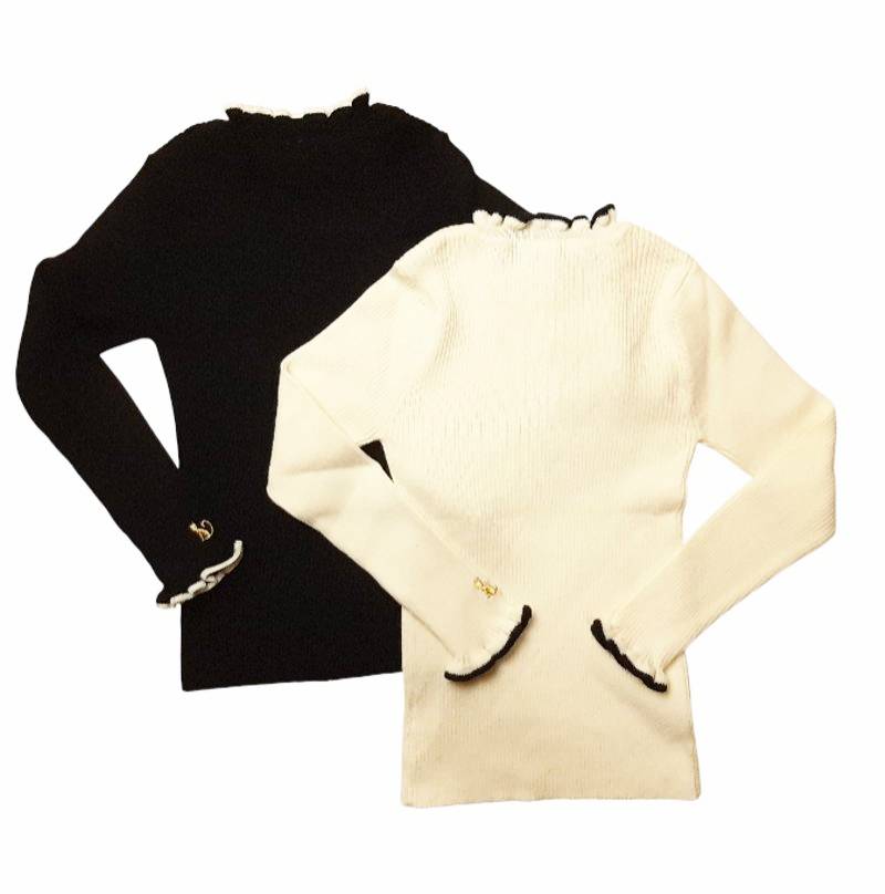 nino 「配色ラインフリル コットンリブニット」 (80-150cm)【メール便送料無料】の画像