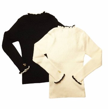 nino 「配色ラインフリル コットンリブニット」 (80-150cm)【メール便送料無料】の画像