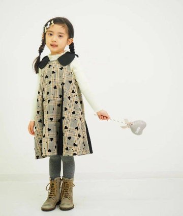 nino「先染チェック地ハートフロッキージャンパースカート」(90-150cm) の画像