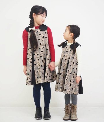 nino「先染チェック地ハートフロッキージャンパースカート」(90-150cm) の画像