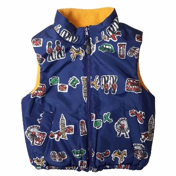 hakka baby&kids ロンドンボーダープリント【サーモライトEcoMade中綿入り】リバーシブルベスト」 (80-130cm）の画像