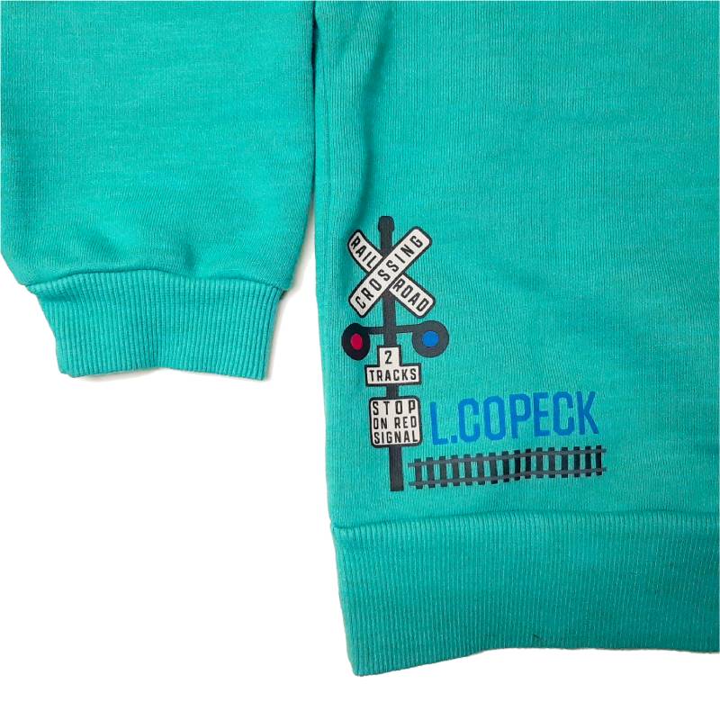 L.COPECK（エルコペック）「電車アップリケ裏毛トレーナー」(80-130cm) 【メール便送料198円対応可】の画像