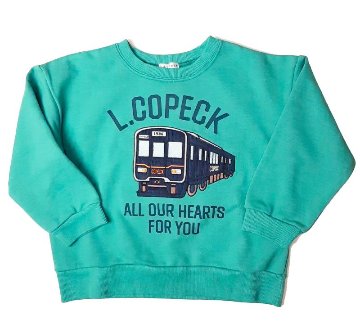 L.COPECK（エルコペック）「電車アップリケ裏毛トレーナー」(80-130cm) 【メール便送料198円対応可】の画像