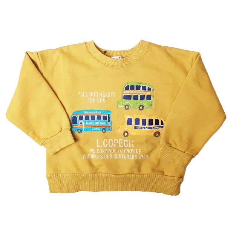 L.COPECK（エルコペック）「バスアップリケ裏毛トレーナー」(80-130cm) 【メール便送料198円対応可】の画像