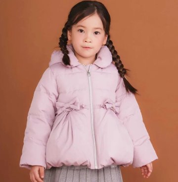 SLAP SLIP(スラップスリップ) 「フード付きリボンダウンジャケットgirls」(90-130cm) の画像