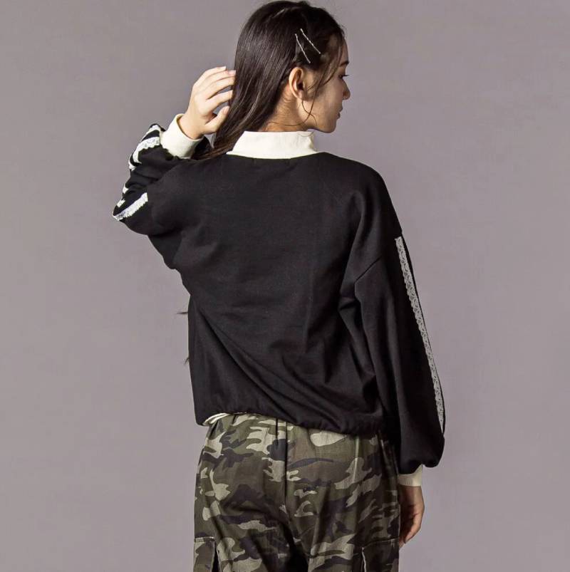 ZIDDY「ハーフジップチュールレースワッペントレーナー」 (140-160cm)　【メール便送料無料】の画像