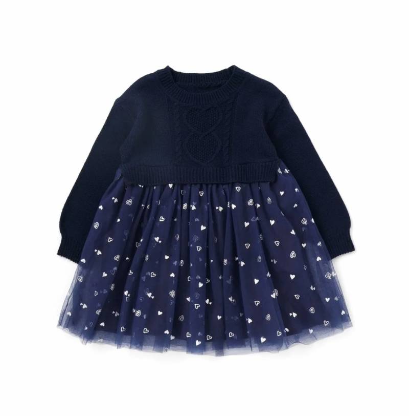 SLAP SLIP(スラップスリップ) 「ハートチュールドッキングニットワンピース」(80-130cm) 【メール便送料198円対応】の画像