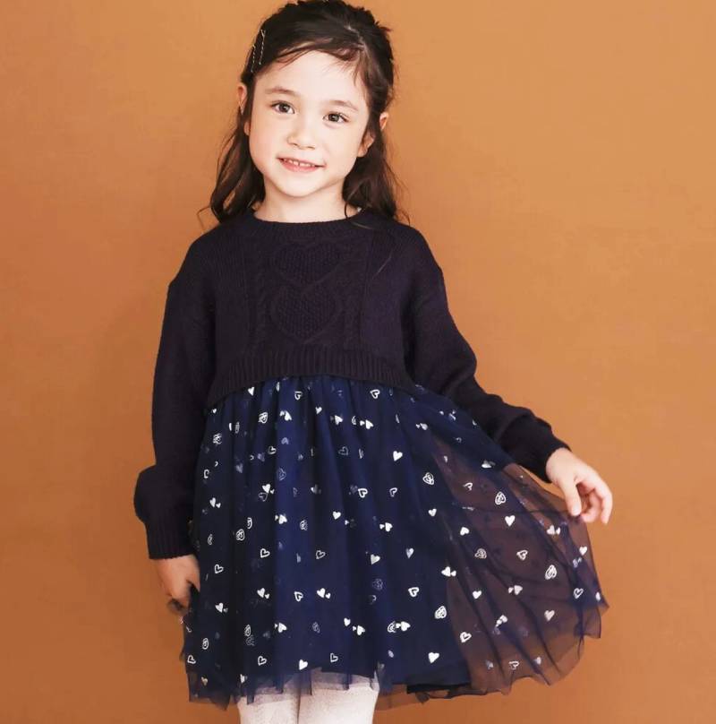 SLAP SLIP(スラップスリップ) 「ハートチュールドッキングニットワンピース」(80-130cm) 【メール便送料198円対応】の画像