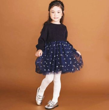 SLAP SLIP(スラップスリップ) 「ハートチュールドッキングニットワンピース」(80-130cm) 【メール便送料198円対応】の画像