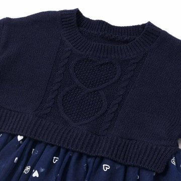 SLAP SLIP(スラップスリップ) 「ハートチュールドッキングニットワンピース」(80-130cm) 【メール便送料198円対応】の画像