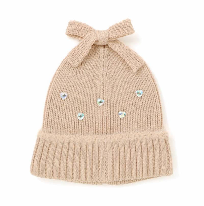 SLAP SLIP (スラップスリップ) 「ハートビジュー＆リボン付きニット帽」 (48-55cm)　【メール便送料198円対応】の画像