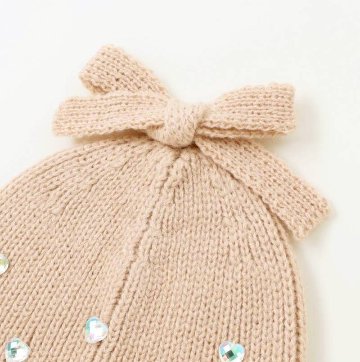SLAP SLIP (スラップスリップ) 「ハートビジュー＆リボン付きニット帽」 (48-55cm)　【メール便送料198円対応】の画像