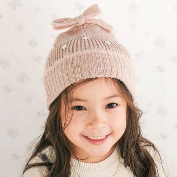 SLAP SLIP (スラップスリップ) 「ハートビジュー＆リボン付きニット帽」 (48-55cm)　【メール便送料198円対応】の画像