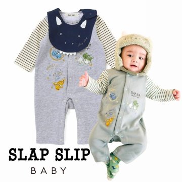 SLAP SLIP(スラップスリップ) 「ドラゴン刺繍ロンパース＋ドラゴンフェイススタイセット」(70cm) 【メール便送料無料】の画像