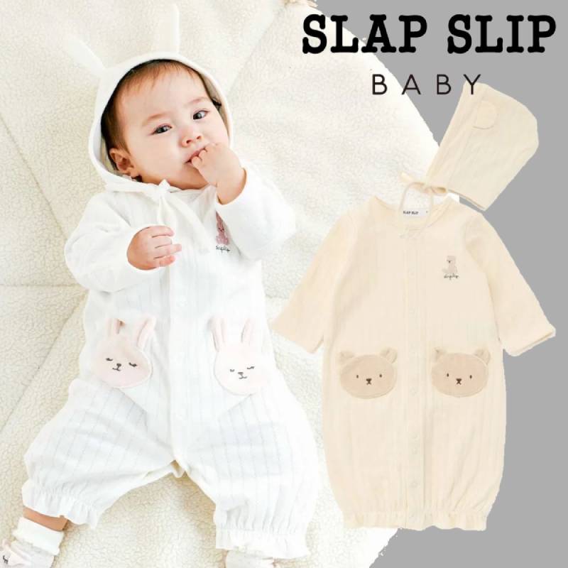 SLAP SLIP(スラップスリップ)「アニマル2WAYロンパース＋耳付き帽子2点セット」F(50-70cm) 【メール便送料無料】の画像