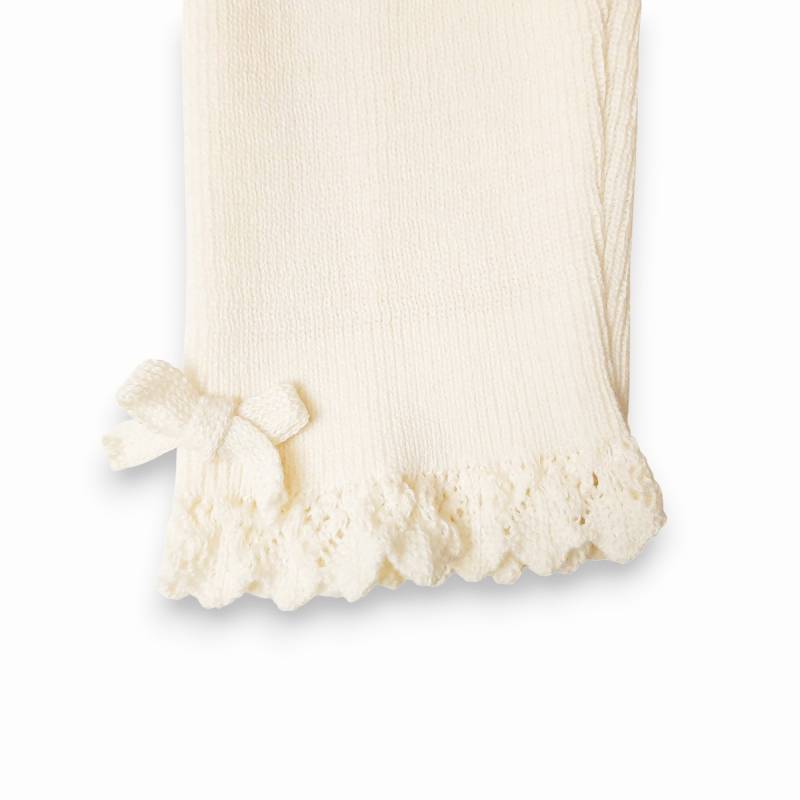 Souris(スーリー)「裾レース編み リボン付き 綿ニット スパッツ」（80-125cm） 【メール便送料無料】の画像