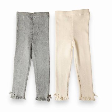 Souris(スーリー)「裾レース編み リボン付き 綿ニット スパッツ」（80-125cm） 【メール便送料無料】の画像