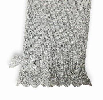 Souris(スーリー)「裾レース編み リボン付き 綿ニット スパッツ」（80-125cm） 【メール便送料無料】の画像