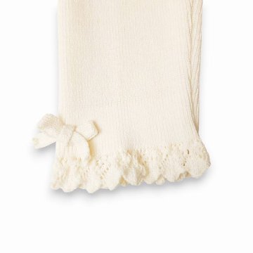 Souris(スーリー)「裾レース編み リボン付き 綿ニット スパッツ」（80-125cm） 【メール便送料無料】の画像