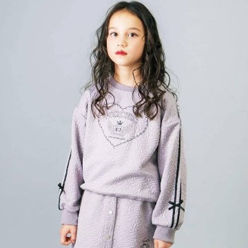 nexchic (ネクシック) 「ハート刺しゅう袖リボンキルトトレーナー」(110-150cm) の画像