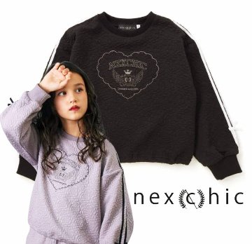 nexchic (ネクシック) 「ハート刺しゅう袖リボンキルトトレーナー」(110-150cm) の画像