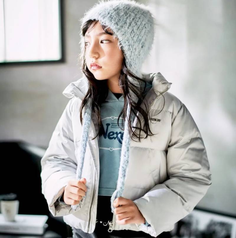 nexchic「ハートロゴタフタダウンジャケット」(140-150cm) の画像