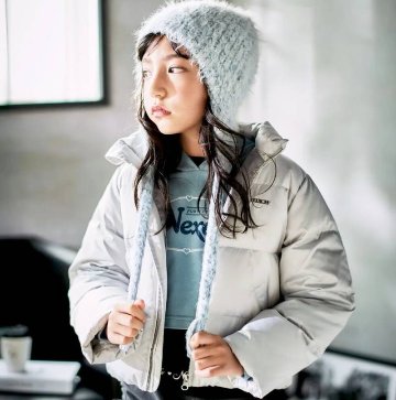 nexchic「ハートロゴタフタダウンジャケット」(140-150cm) の画像