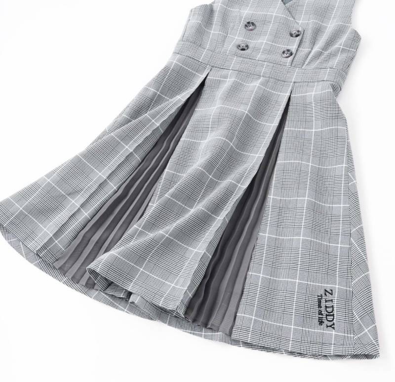 ZIDDY「シフォンプリーツ入りチェック柄ジャンパースカート」 (150-160cm) の画像