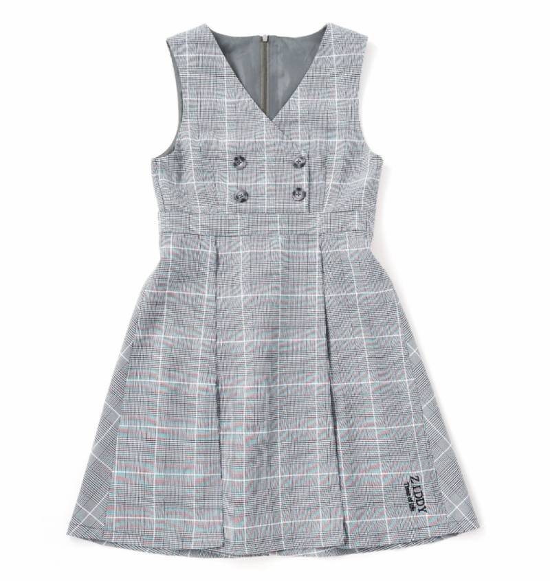 ZIDDY「シフォンプリーツ入りチェック柄ジャンパースカート」 (150-160cm) の画像