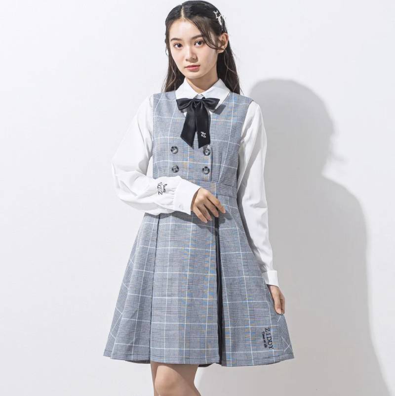 ZIDDY「シフォンプリーツ入りチェック柄ジャンパースカート」 (150-160cm) の画像