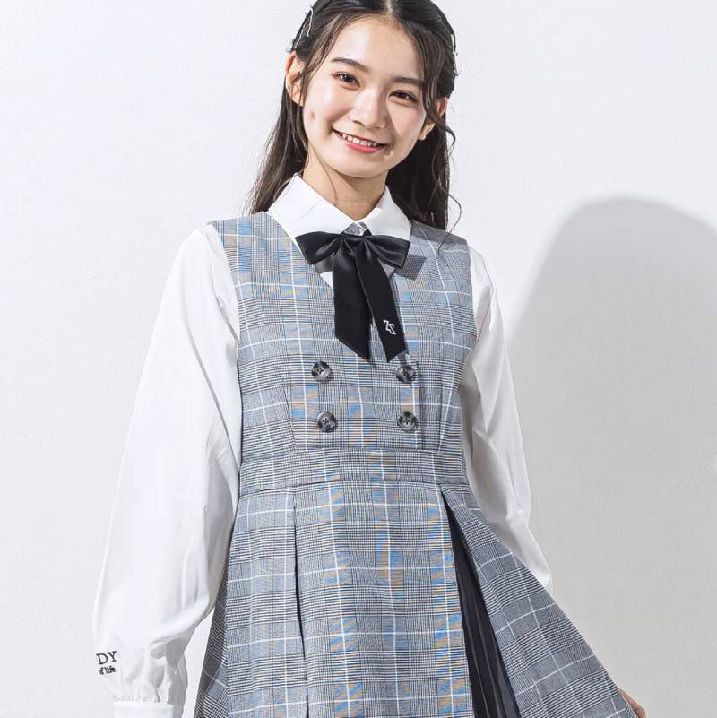 ZIDDY「シフォンプリーツ入りチェック柄ジャンパースカート」 (150-160cm) の画像