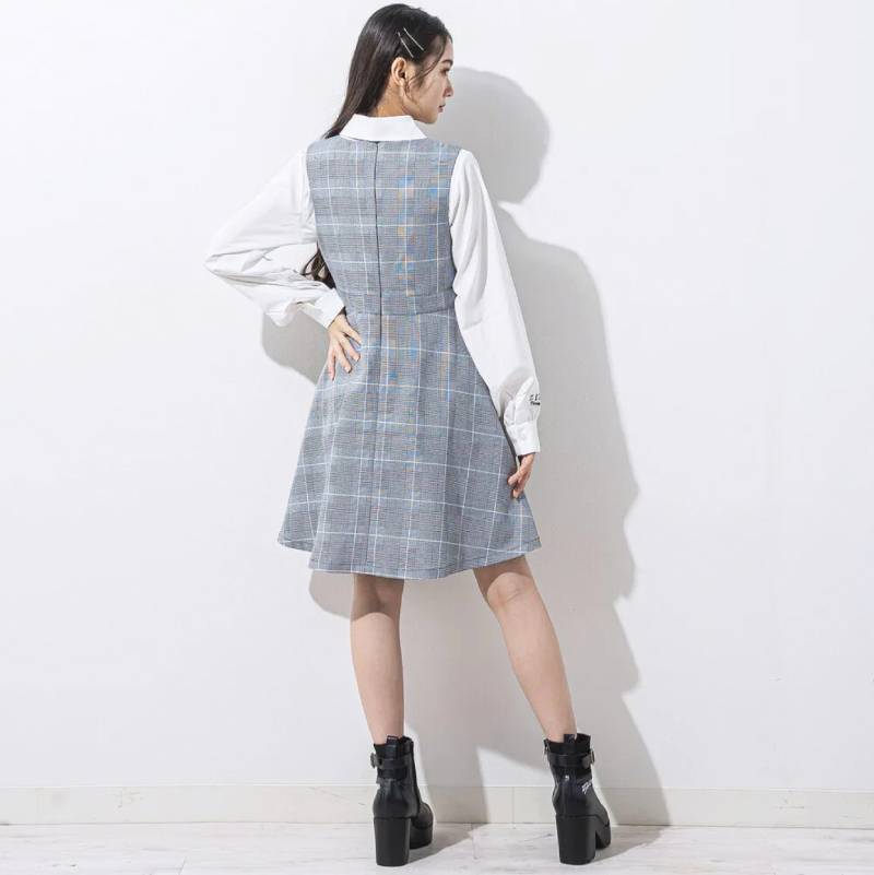 ZIDDY「シフォンプリーツ入りチェック柄ジャンパースカート」 (150-160cm) の画像