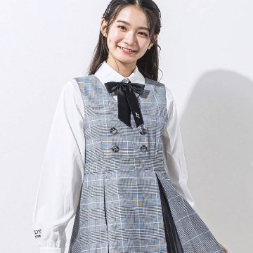 ZIDDY「シフォンプリーツ入りチェック柄ジャンパースカート」 (150-160cm) の画像