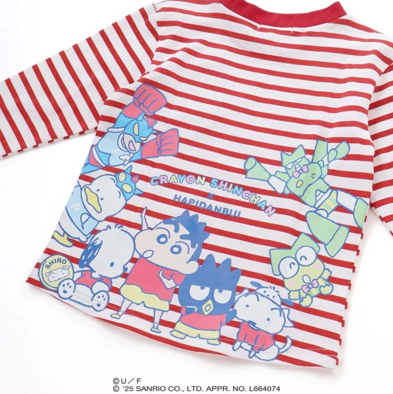 【原作クレヨンしんちゃん×はぴだんぶい×SLAPSLIP】デニムポケット付きバックプリントTシャツ(80-120cm)　【メール便送料198円対応】の画像