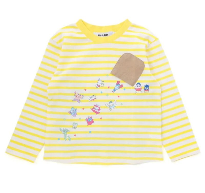【原作クレヨンしんちゃん×はぴだんぶい×SLAPSLIP】デニムポケット付きバックプリントTシャツ(80-120cm)　【メール便送料198円対応】の画像