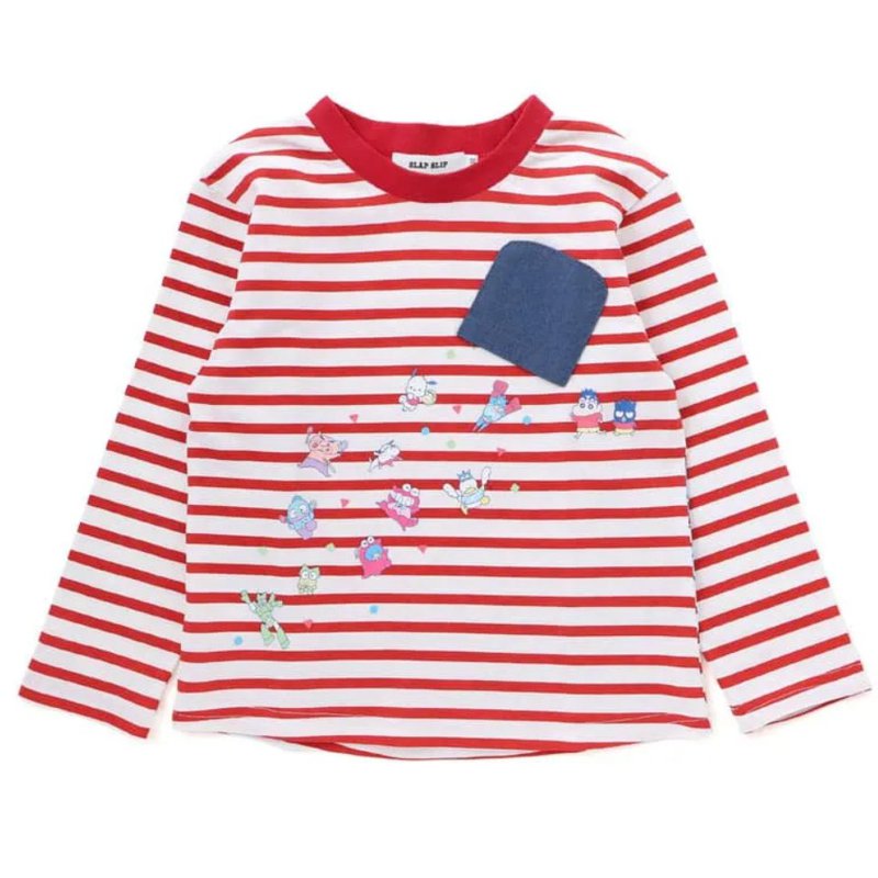 【原作クレヨンしんちゃん×はぴだんぶい×SLAPSLIP】デニムポケット付きバックプリントTシャツ(80-120cm)　【メール便送料198円対応】の画像