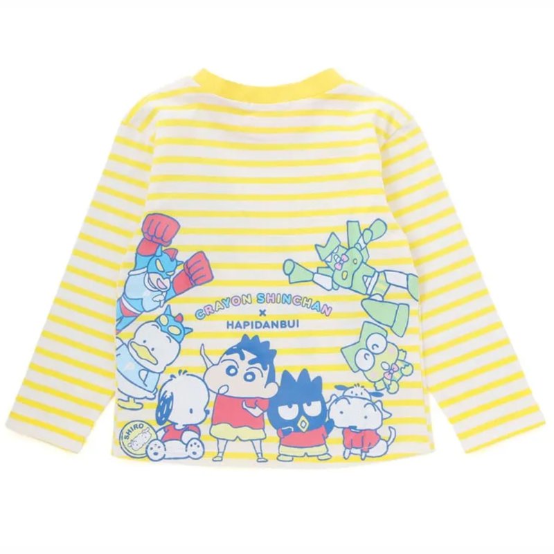 【原作クレヨンしんちゃん×はぴだんぶい×SLAPSLIP】デニムポケット付きバックプリントTシャツ(80-120cm)　【メール便送料198円対応】の画像