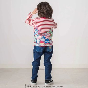 【原作クレヨンしんちゃん×はぴだんぶい×SLAPSLIP】デニムポケット付きバックプリントTシャツ(80-120cm)　【メール便送料198円対応】の画像