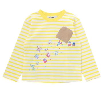【原作クレヨンしんちゃん×はぴだんぶい×SLAPSLIP】デニムポケット付きバックプリントTシャツ(80-120cm)　【メール便送料198円対応】の画像