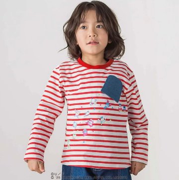 【原作クレヨンしんちゃん×はぴだんぶい×SLAPSLIP】デニムポケット付きバックプリントTシャツ(80-120cm)　【メール便送料198円対応】の画像