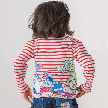 【原作クレヨンしんちゃん×はぴだんぶい×SLAPSLIP】デニムポケット付きバックプリントTシャツ(80-120cm)　【メール便送料198円対応】の画像