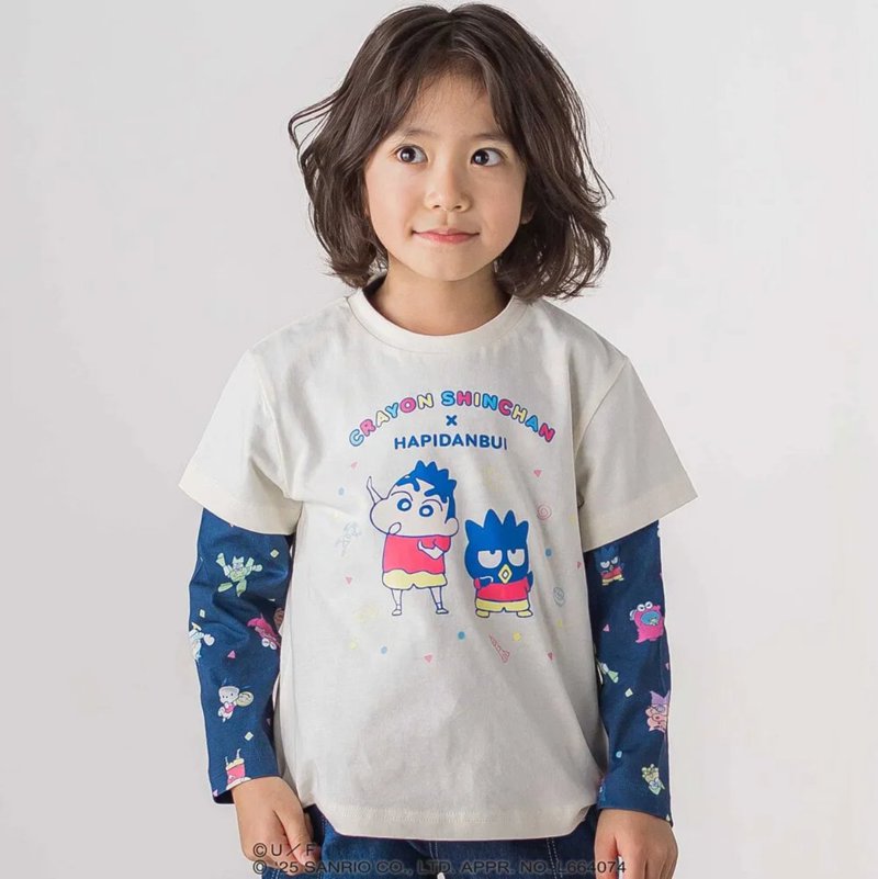 【原作クレヨンしんちゃん×はぴだんぶい×SLAPSLIP】「フロントプリント半袖Tシャツ+総柄長袖Tシャツ2点セット」(80~120cm)　【メール便送料198円対応】の画像