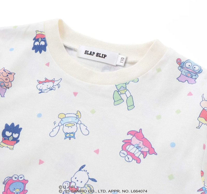 【原作クレヨンしんちゃん×はぴだんぶい×SLAPSLIP】「フロントプリント半袖Tシャツ+総柄長袖Tシャツ2点セット」(80~120cm)　【メール便送料198円対応】の画像