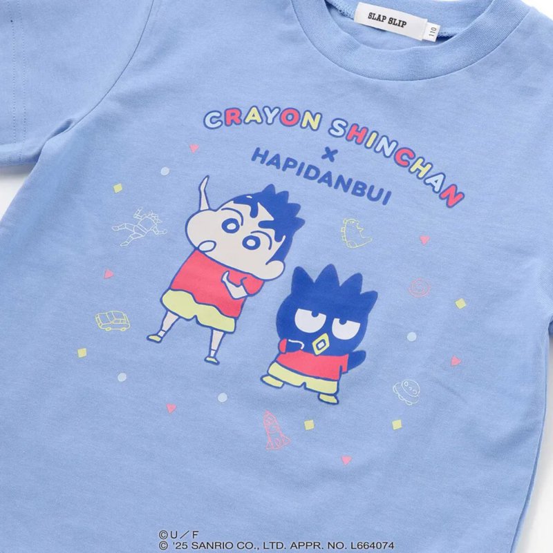 【原作クレヨンしんちゃん×はぴだんぶい×SLAPSLIP】「フロントプリント半袖Tシャツ+総柄長袖Tシャツ2点セット」(80~120cm)　【メール便送料198円対応】の画像