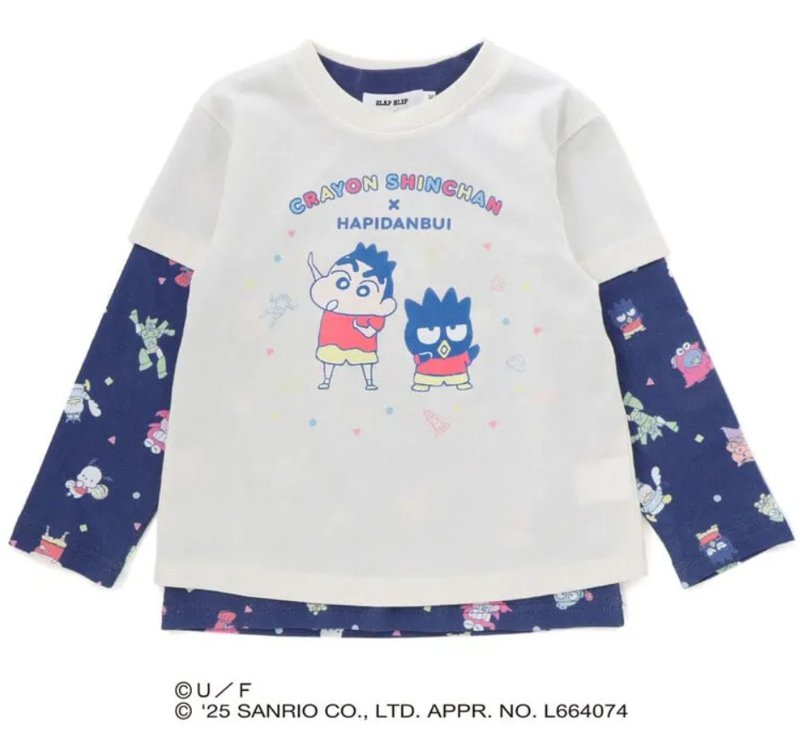 【原作クレヨンしんちゃん×はぴだんぶい×SLAPSLIP】「フロントプリント半袖Tシャツ+総柄長袖Tシャツ2点セット」(80~120cm)　【メール便送料198円対応】の画像