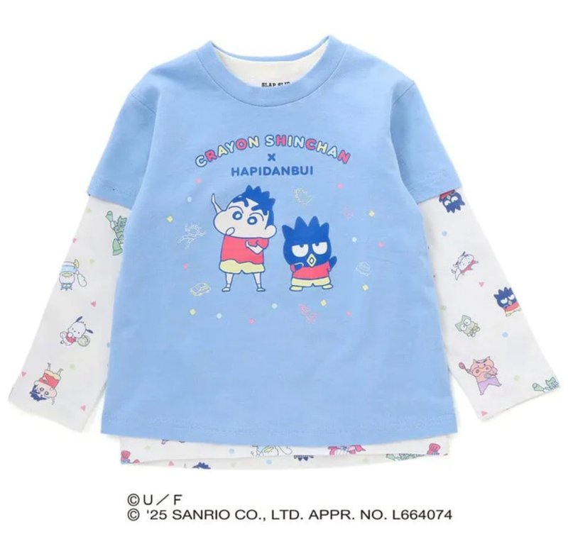 【原作クレヨンしんちゃん×はぴだんぶい×SLAPSLIP】「フロントプリント半袖Tシャツ+総柄長袖Tシャツ2点セット」(80~120cm)　【メール便送料198円対応】の画像