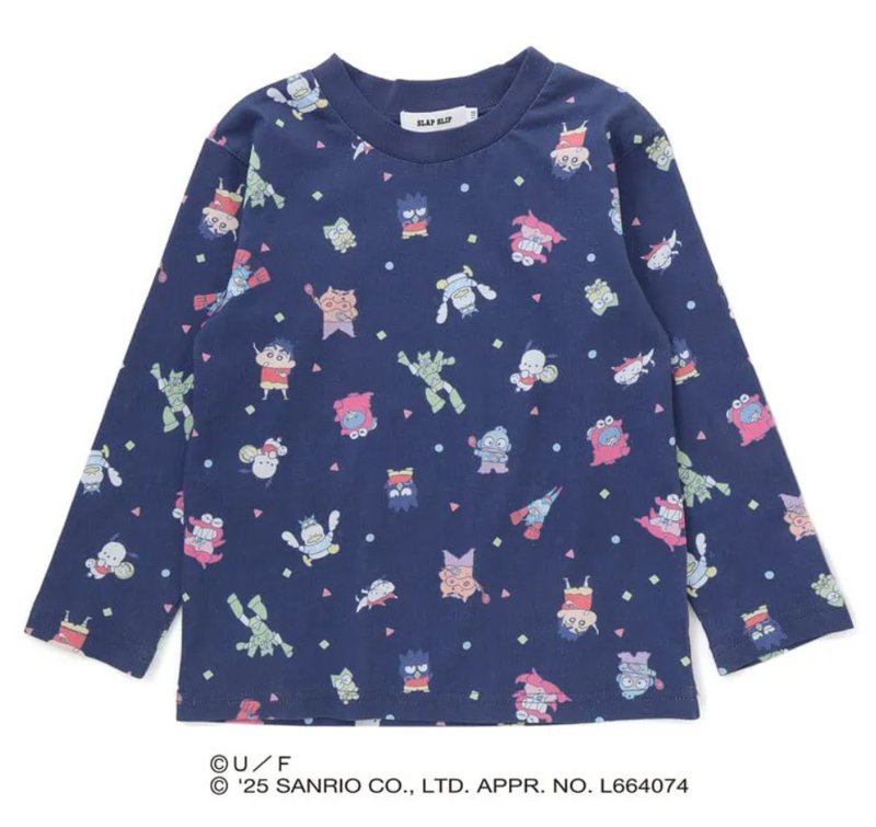 【原作クレヨンしんちゃん×はぴだんぶい×SLAPSLIP】「フロントプリント半袖Tシャツ+総柄長袖Tシャツ2点セット」(80~120cm)　【メール便送料198円対応】の画像