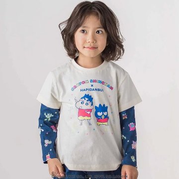 【原作クレヨンしんちゃん×はぴだんぶい×SLAPSLIP】「フロントプリント半袖Tシャツ+総柄長袖Tシャツ2点セット」(80~120cm)　【メール便送料198円対応】の画像